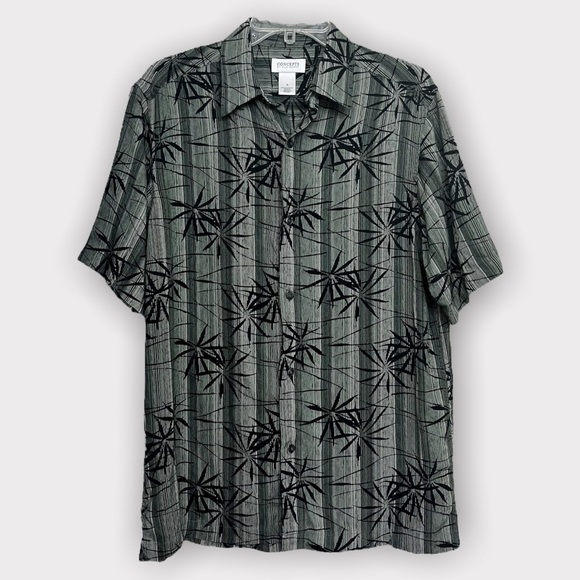 Concepts By Claiborne Button Front Short Sleeve Shirt Dark Green Mens Medium - Picture 1 of 8